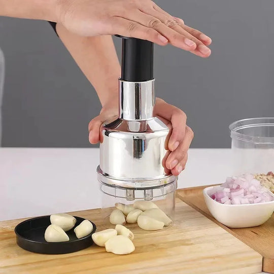 Prensaajos y Cortador de Cebolla Multifuncional — Acero Inoxidable para Cocina