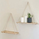 Estantería Colgante de Madera con Cuerda de Cáñamo — Balda Decorativa para Plantas y Objetos