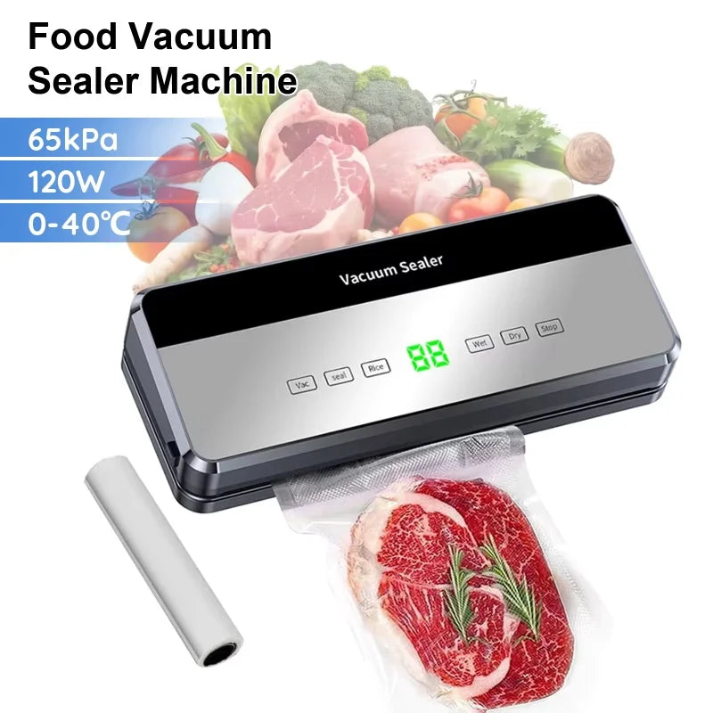 Envasadora al Vacío Eléctrica 120W — Conserva Alimentos Secos y Húmedos con Cortador Integrado