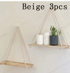 Estantería Colgante de Madera con Cuerda de Cáñamo — Balda Decorativa para Plantas y Objetos