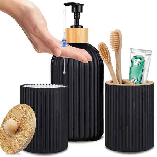 Set Organizador de Baño — Dispensador de Jabón, Portacepillos y Algodonero